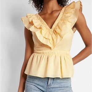 Express Ruffle V-Neck Tie Back Peplum Top